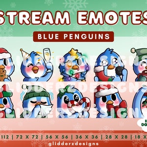Blue Penguin Christmas Twitch Emotes | Christmas Emote Twitch Pack | Winter Penguin Twitch Emote 10-Pack | Penguin Holiday Emotes