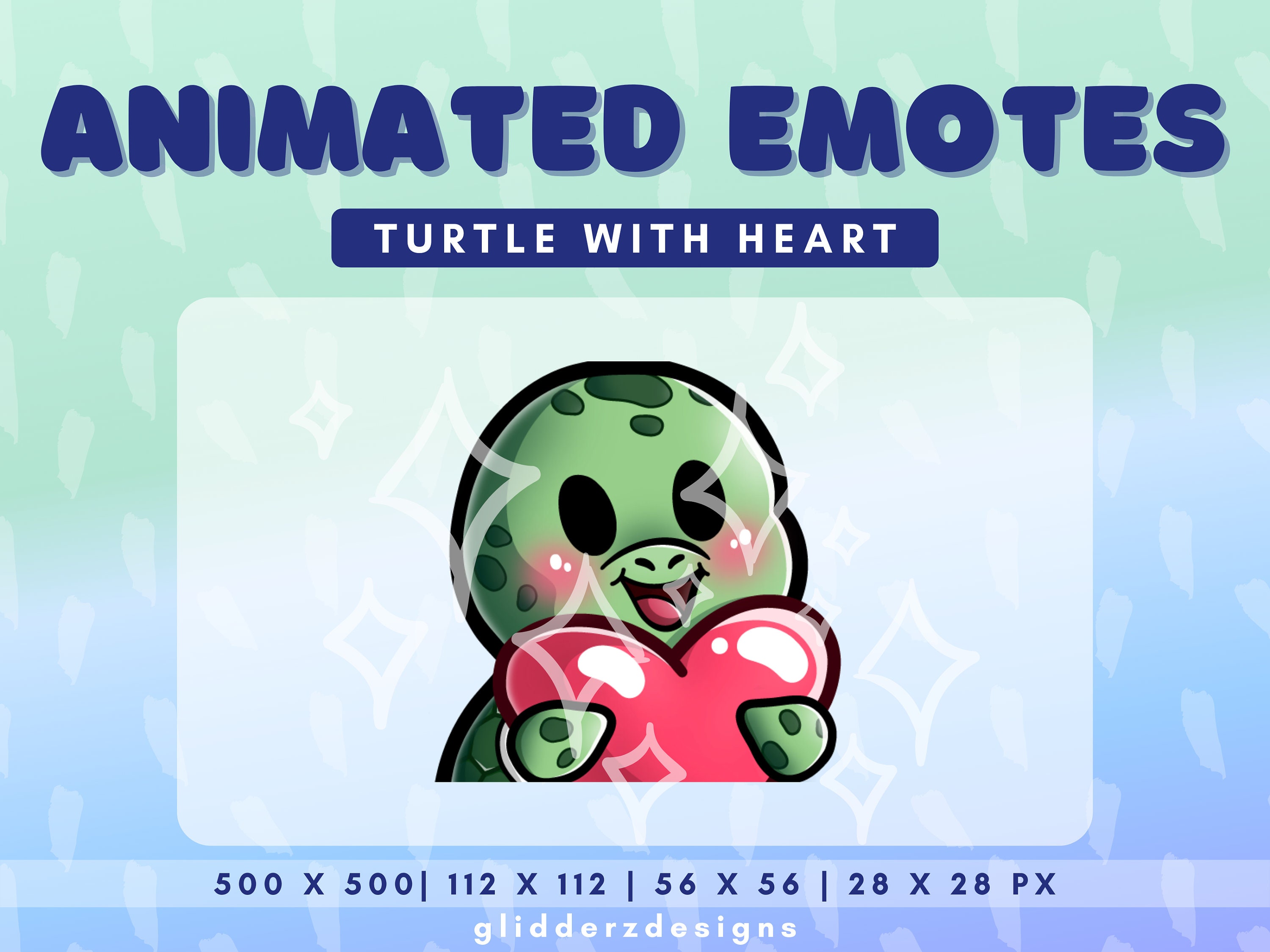 Turtle With Heart Animated Emote | Sea Turtle Animated Twitch Emotes | Twitch Turtle Emote Heart | Turtle Heart Emote Twitch
