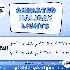May include: Animated holiday lights in six colors, including red, green, yellow, blue, orange, and white. The lights are strung on a black wire and are animated to twinkle. The image includes the text "DECORATE YOUR STREAM!" and "INCLUDES 6 COLORS".