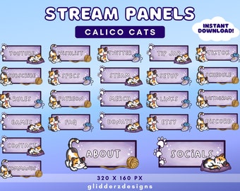 Calico Cat Twitch Panels | Cat Stream Panels | 27 Purple Twitch Panels