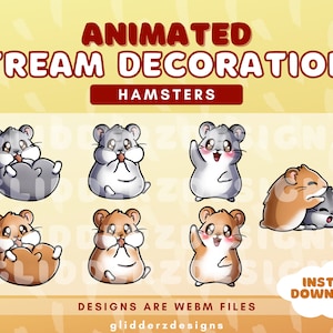 Hamster Animated Stream Decoration and Alerts | 7 Hamster Animated Alerts | 7 Hamster Stream Decorations | Hamster Twitch Decorations