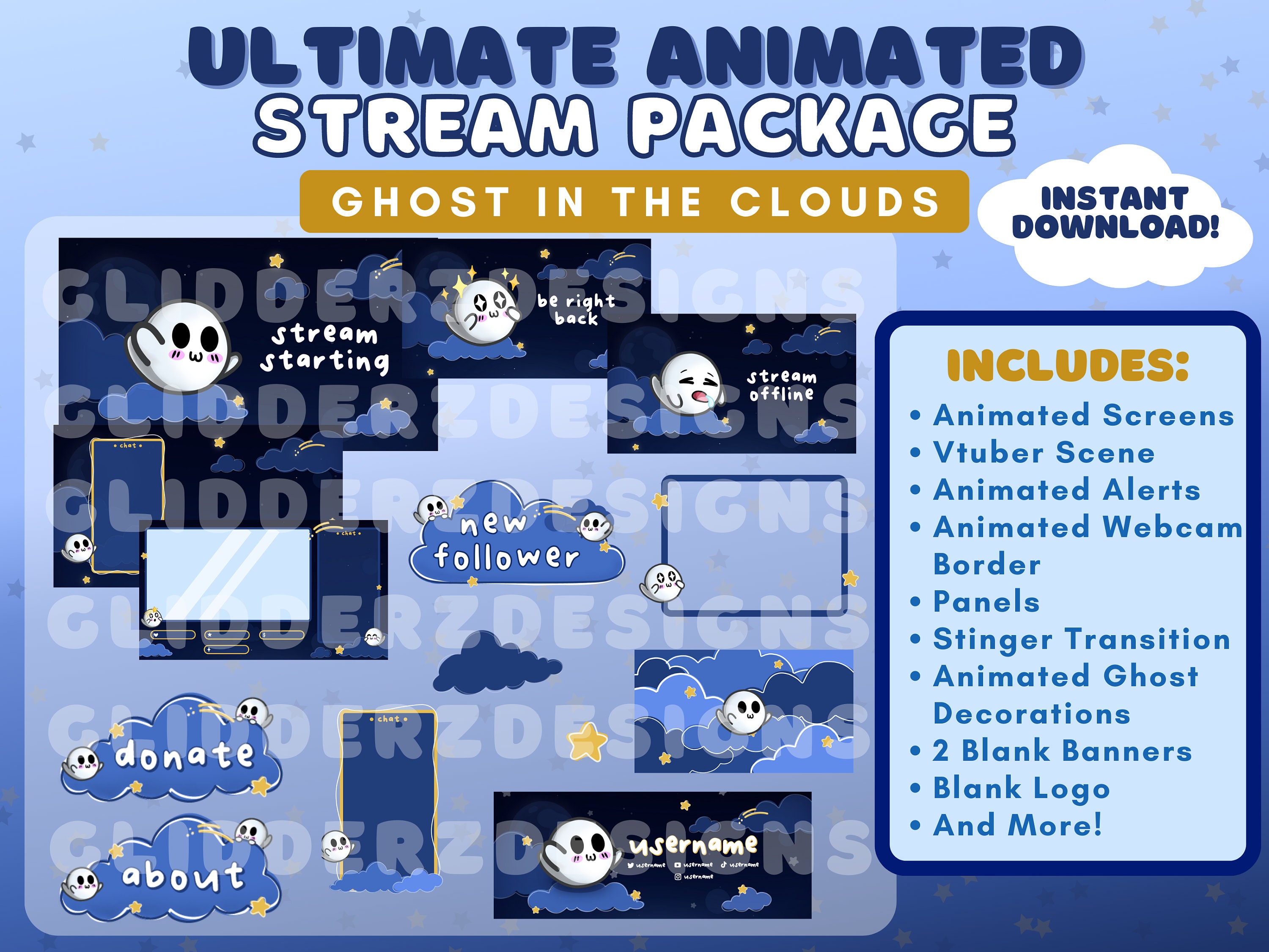 Ghost Stream Layout ULTIMATE Ghost Animated Twitch Package | Night Sky Package Animated ...