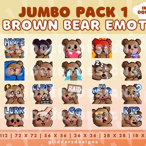 Brown Bear Emotes Twitch JUMBO Pack 1 | 20 Brown Bear Twitch Emotes | Cute Teddy Bear Emotes for Discord, Twitch, Youtube