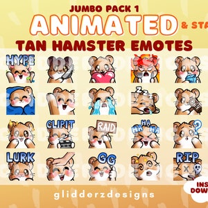 Tan Hamster ANIMATED Emotes Jumbo Pack 1 | 20 Tan Hamster Twitch Emotes | 20 Static AND Animated Hamster Emotes | Hamster Discord Emotes
