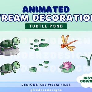 Pond Animated Stream Decoration and Alerts | 7 Turtle Stream Decorations | Lilypad Stream Decoration | Turtle Twitch Decoration