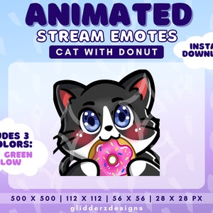 Tuxedo Cat Animated Emote | Donut Animated Twitch Emote | Cat With Donut Emote Animated | Donut Discord Emote Animated | Tuxedo Cat Emote