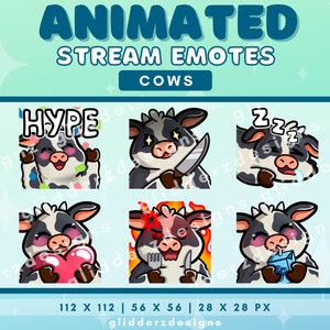 ANIMATED Emotes Cow | Twitch Emote Animated Cow Pack | Animated Cow Emotes For Stream | Animal Animated Emotes | 6-Pack Cow Stream Emotes