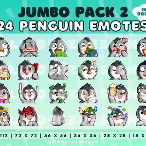 Penguin Twitch Emote Jumbo Pack 2 | Penguin Emotes | 24 Penguin Emotes for Discord, Twitch, Youtube