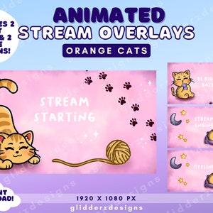 Cat ANIMATED Overlays Twitch / Orange Cat Animated Twitch Overlay / Animated Cat Stream Screens / Animated Pink Overlay Twitch