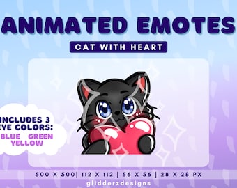 Animated Emote Twitch Cat | Black Cat Animated Twitch Emotes | Twitch Black Cat Emote Heart | Cat Heart Emote Twitch | Twitch Animate Emote