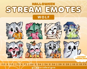 Wolf Halloween Twitch Emote Pack | Halloween Wolf Emotes | 8 Halloween Emotes | Wolf Twitch Emote