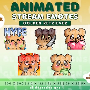 Pack d'émotes animés Twitch Golden Retriever 1 | Emotes Golden Retriever Twitch | Emotes Discord pour chiens | Émoticône animée pour chien