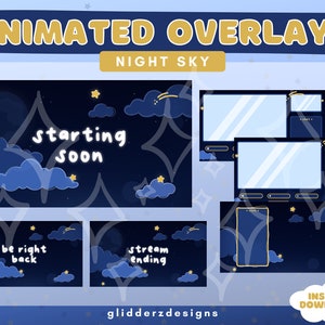 Cloudy Animated Stream Overlays | Cloud Animated Screens for Twitch | Starry Sky Animated Overlays
