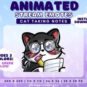 Tuxedo Cat Notes Animated Emote | Tuxedo Cat Emote Animated | Taking Notes Emote | Cat Animated Twitch Emote | Cat Animated Discord Emote