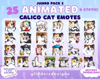 Calico Cat ANIMATED Emotes Jumbo Pack 3 | 25 Static AND Animated Calico Cat Emotes | Cat Twitch Emotes | Cat Animated Twitch Emotes