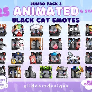 Black Cat ANIMATED Twitch Emotes Jumbo Pack 3 | 25 Static AND Animated Black Cat Emotes | Cat Twitch Emotes | Cat Animated Emotes