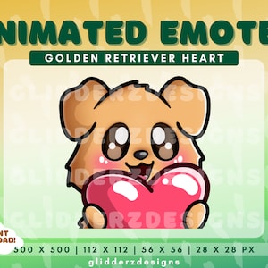 Emote animée Cœur de chien Twitch | Emote animée Golden Retriever | Emote coeur de chien Twitch | Emotes Golden Retriever | Émoticônes Twitch pour chien
