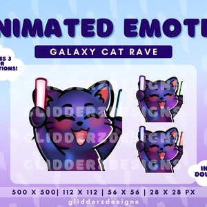 Galaxy Cat Rave Emote animiert | Animiertes Rave-Emote | Katze Twitch Emote animiert | Rave-Twitch-Emote