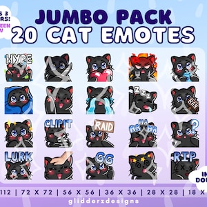 黒猫エモート Twitch ジャンボパック 1 | 黒猫 Twitch エモート 20 個 | Twitch 猫エモート | 黒猫 Discord エモート | 黒猫 ストリーム エモート