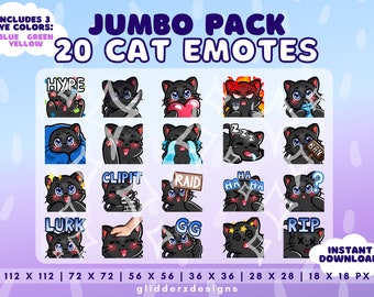Black Cat Emotes Twitch JUMBO Pack 1 | 20 Black Cat Twitch Emotes | Twitch Cat Emote | Black Cat Discord Emotes | Black Cat Stream Emote