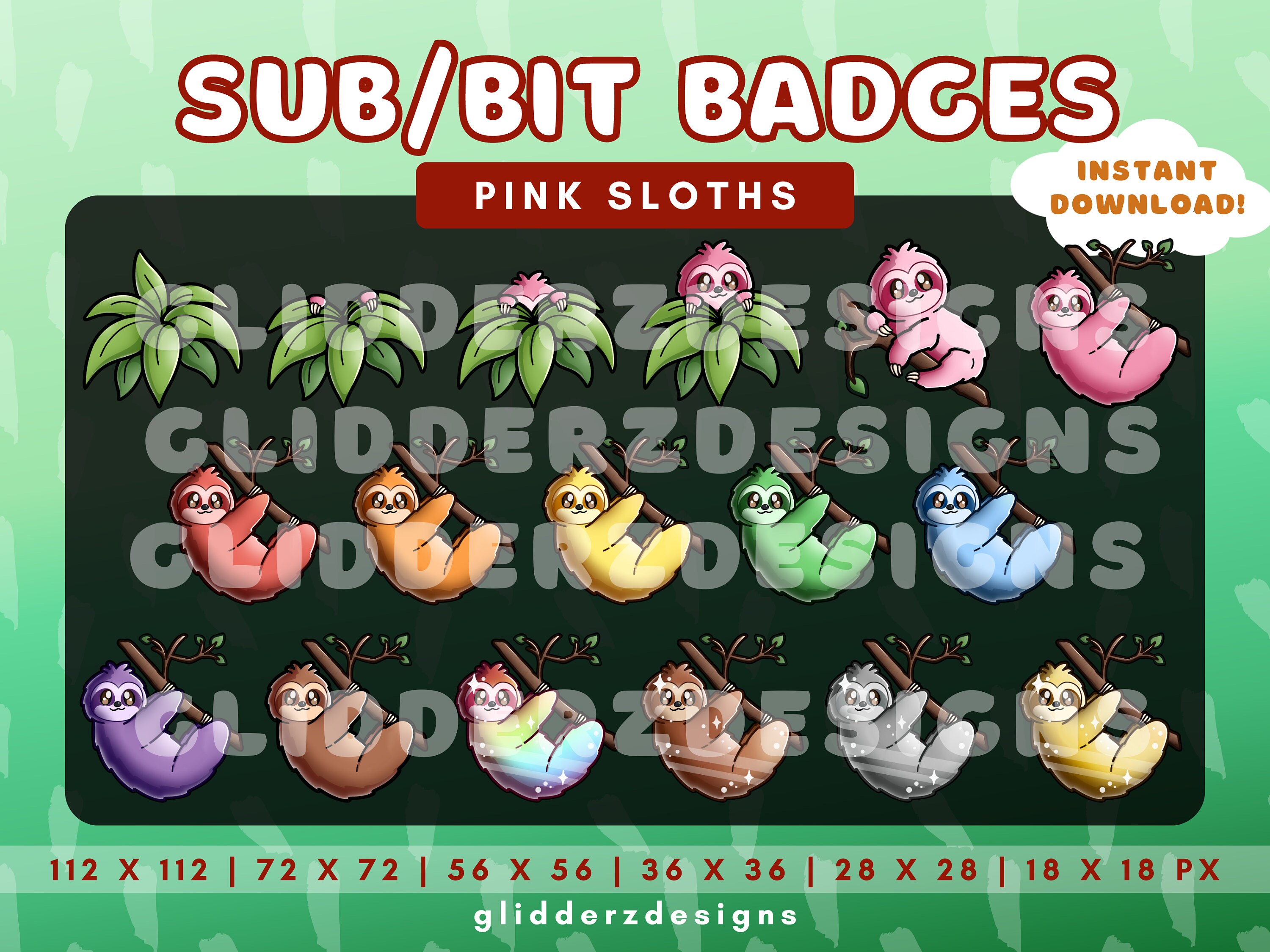 Sloth Micro Bit Pink Sloth Sub Badges | Sloth Twitch Badges | Cute Sloth Bit Badges ...