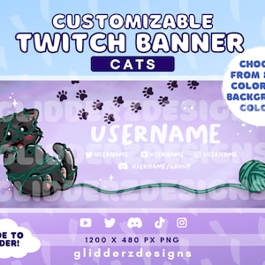 Bannière Twitch Chat | Bannière Twitch personnalisable | Bannière chat mignon pour Twitch | Bannière de ruisseau pour chats | Bannière Twitch personnalisée