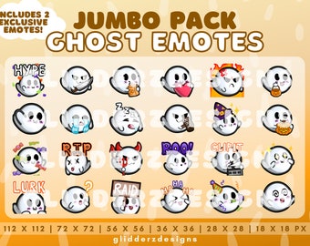 JUMBO PACK Ghost Emotes Twitch | Cute Halloween Twitch Emotes | 24 Ghost Twitch Emotes | Twitch Pack Ghost | Ghost Sub Badges | Horror Emote