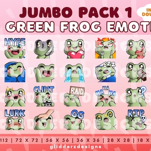 Frog Twitch Emote Jumbo Pack 1 | 20 Green Frog Emotes | Cute Frog Emotes for Discord, Twitch, Youtube