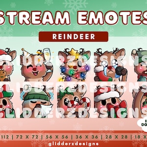Rentier Weihnachten Emotes Twitch | Rentier Twitch Emote 10er Pack | Feiertag Twitch Emote Paket | Reinder Festtage Emotes