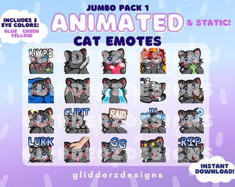 Gray Cat ANIMATED Emotes Jumbo Pack 1 | 20 Static AND Animated Cat Emotes | 20 Gray Cat Twitch Emotes | Gray Cat Discord Emotes