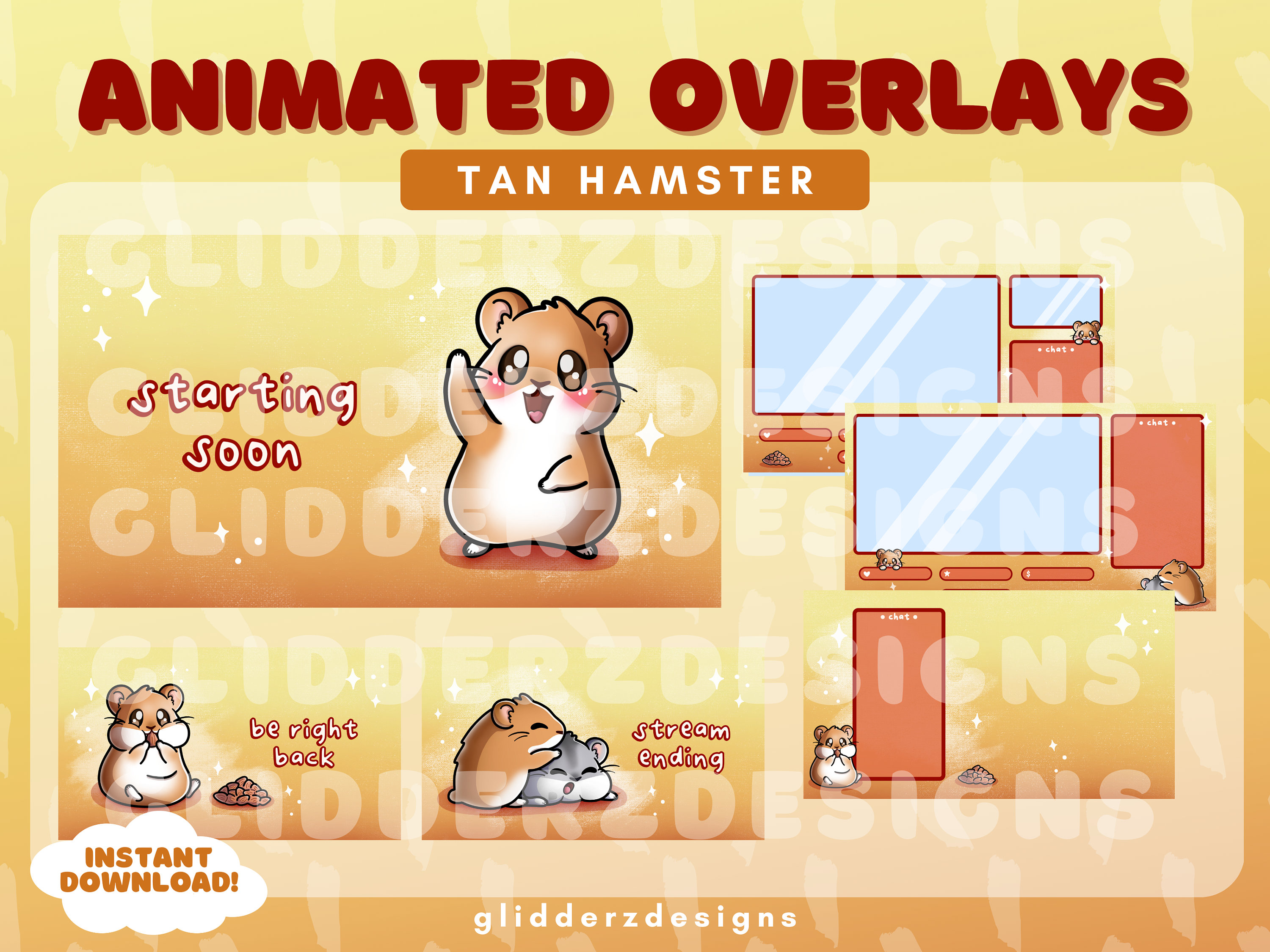 Tan Hamster Twitch Overlay | Hamster Animated Twitch Overlay | Hamster Stream Overlays for Twitch