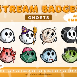 Ghost Sub Badges Twitch | Ghost Twitch Badges | Cute Ghost Badges and Emotes for Stream | Ghost Emotes Twitch | Halloween Sub Badges