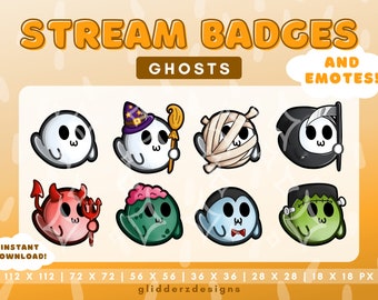 Ghost Sub Badges Twitch | Ghost Twitch Badges | Cute Ghost Badges and Emotes for Stream | Ghost Emotes Twitch | Halloween Sub Badges
