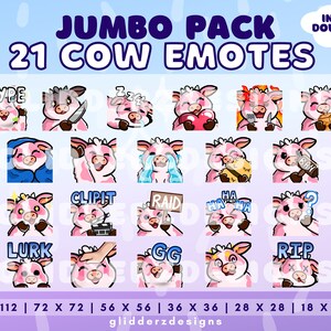Strawberry Cow Emote Jumbo Pack 1 | 21 Pink Cow Emotes | Strawberry Cow Emotes | Pink Cow Stream Emotes for Youtube, Twitch, Discord