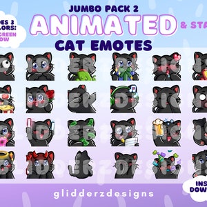 Black Cat ANIMATED Emotes Jumbo Pack 2 | 24 Static AND Animated Cat Emotes | Black Cat Twitch Emotes | Cat Animated Twitch Emotes