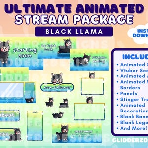 ULTIMATE Black Llama Stream Package | Llama Twitch Package | Llama Animated Stream Package | Llama Stream Overlay