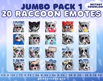 Raccoon Emotes JUMBO Pack 1 | Cute Raccoon Twitch Emotes | 20 Raccoon Discord Emotes | Trash Panda Emotes Twitch | Raccoon Emote Twitch