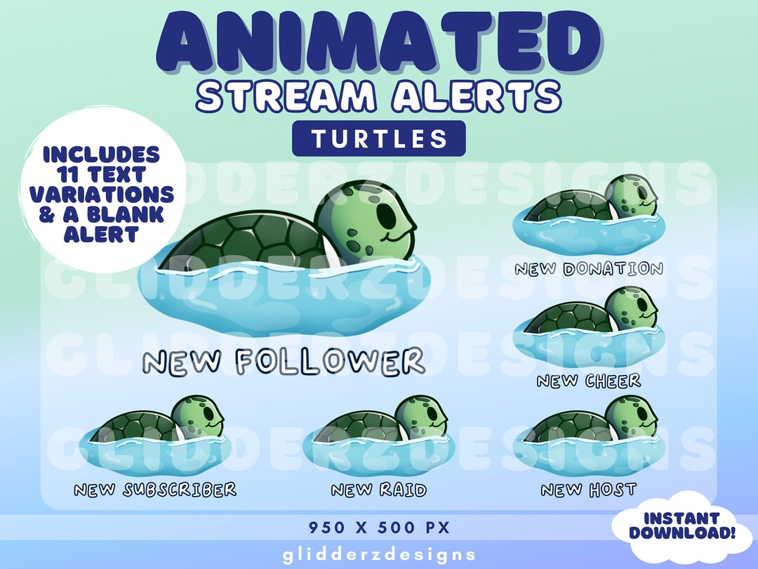 ANIMATED Turtle Twitch Alerts | Turtle Alerts Animated | 12 Turtle in ...