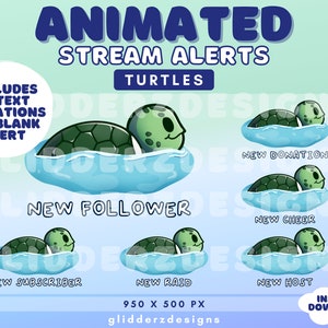 ANIMATED Turtle Twitch Alerts | Turtle Alerts Animated | 12 Turtle in Pond Animated Alerts for Streamers