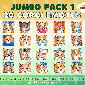 Corgi Emote Jumbo Pack 1 | 20 Corgi Twitch Emotes | Cute Puppy Emotes | Corgi Discord Emotes | Dog Stream Emotes