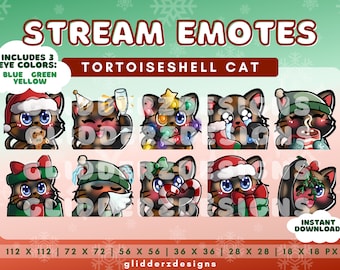 Holiday Cat Emote Pack | Tortoiseshell Cat Christmas Twitch Emotes | Christmas Cat Emote Pack | Cat Holiday Discord Emotes