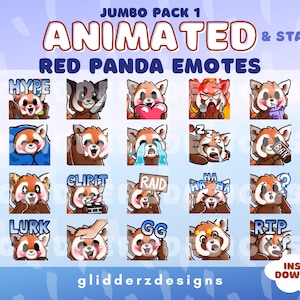 Red Panda ANIMATED Emotes Jumbo Pack 1 | 20 Red Panda Twitch Emotes | 20 Static AND Animated Red Panda Emotes | Red Panda Discord Emotes