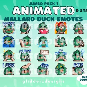 Mallard Duck ANIMATED Emotes Jumbo Pack 1 | 20 Mallard Duck Twitch Emotes | 20 Static AND Animated Duck Emotes | Duck Discord Emotes