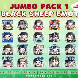 Black Sheep Twitch Emote Jumbo Pack 1 | 20 Black Sheep Emotes | Cute Sheep Emotes for Discord, Twitch, Youtube