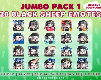 Black Sheep Twitch Emote Jumbo Pack 1 | 20 Black Sheep Emotes | Cute Sheep Emotes for Discord, Twitch, Youtube