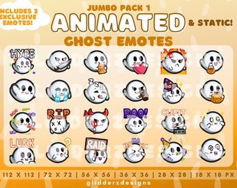 ANIMATED Ghost Emotes JUMBO Pack 1 | 24 Static AND Animated Ghost Twitch Emotes | Ghost Emotes for Discord and Twitch | Ghost Stream Emotes