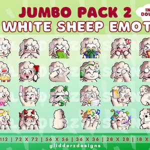 White Sheep Emote Jumbo Pack 2 | White Sheep Twitch Emotes | 24 White Sheep Emotes for Discord, Twitch, Youtube | Free Booty Emote