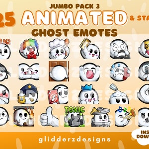 Ghost ANIMATED Emotes Jumbo Pack 3 | 25 Static AND Animated Ghost Emotes | Ghost Twitch Emotes | Ghost Animated Twitch Emotes