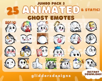 Ghost ANIMATED Emotes Jumbo Pack 3 | 25 Static AND Animated Ghost Emotes | Ghost Twitch Emotes | Ghost Animated Twitch Emotes