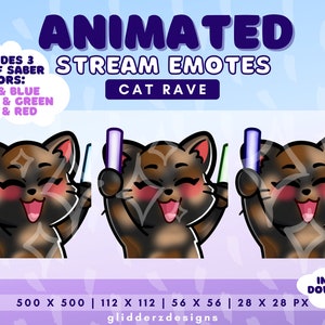 Tortoiseshell Cat Glow Stick Animated Emote | Tortoiseshell Cat Light Saber Animated Twitch Emote | Cat Rave Emote | Cat Emote Animated
